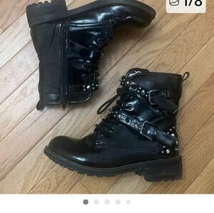 Black Lace Up Studded Combat Boots